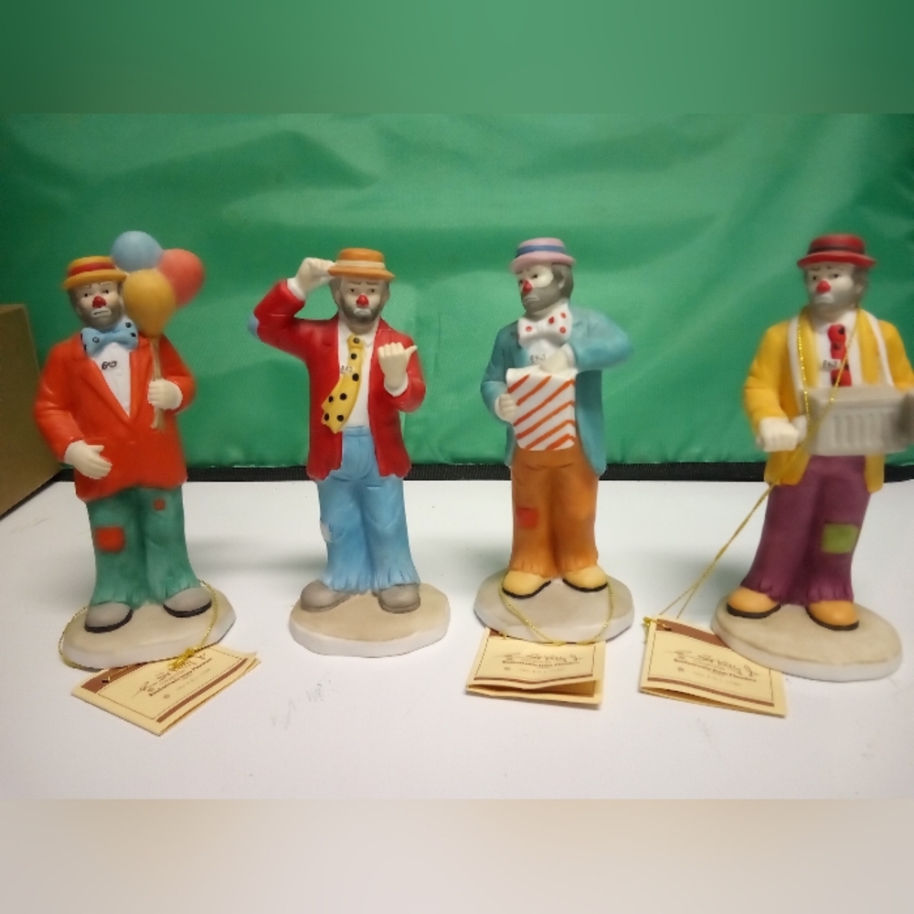 Four Vintage Ceramic Emmett Clown Figurines.